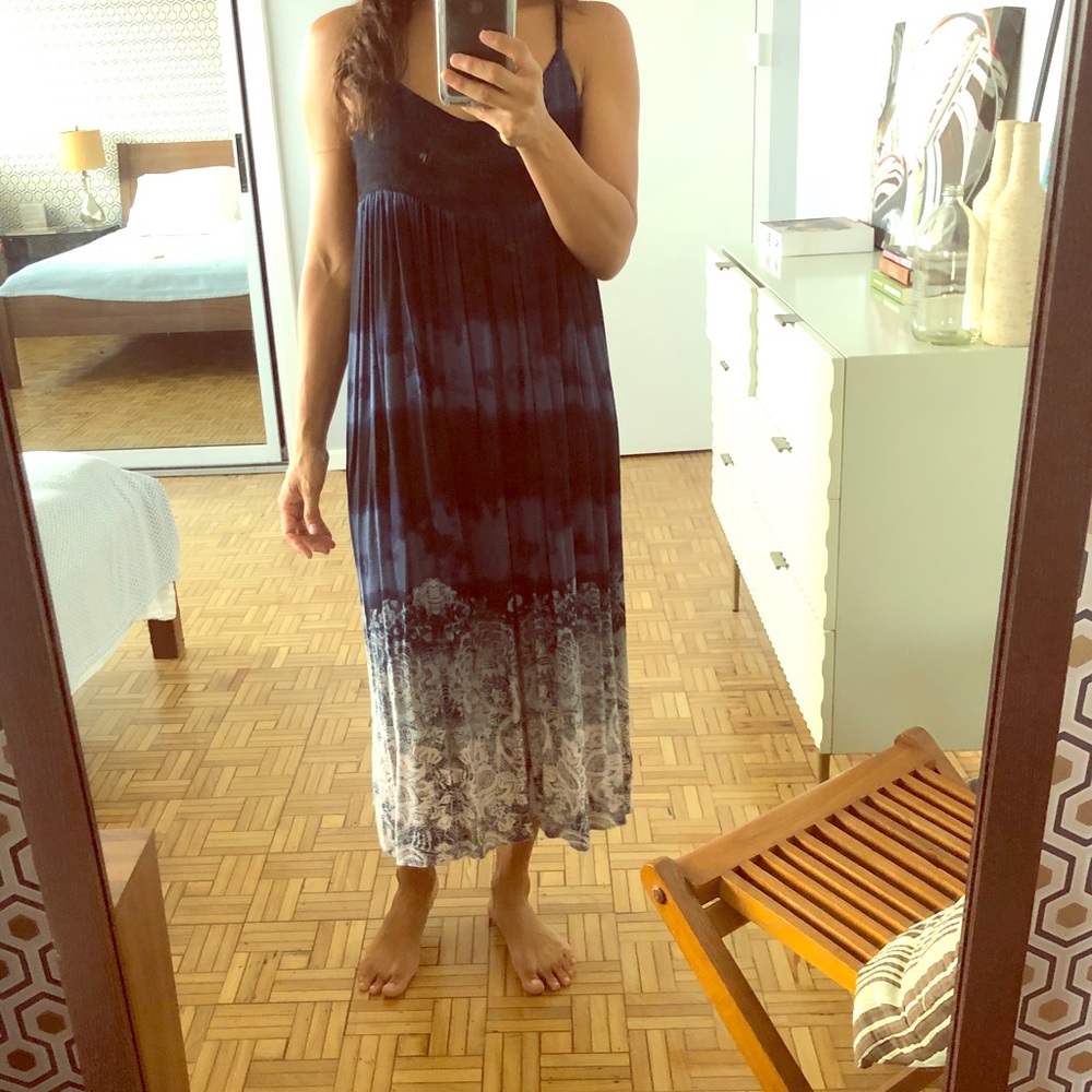 Midi strap navy tie dye dress